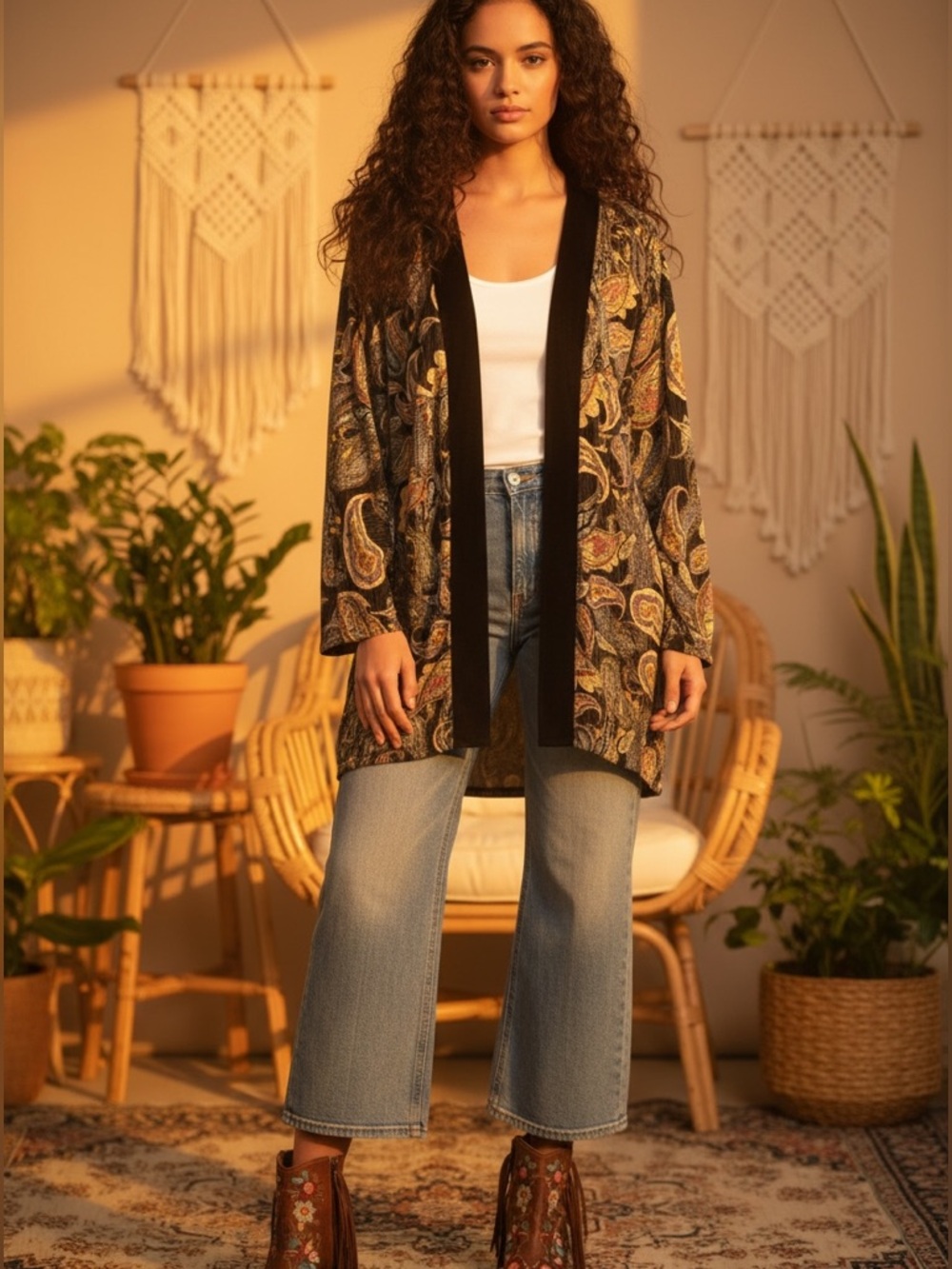 Fae boho paisley kimono cardigan coverup